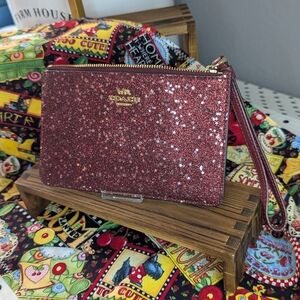 Coach Glittery Red Wristlet Clutch